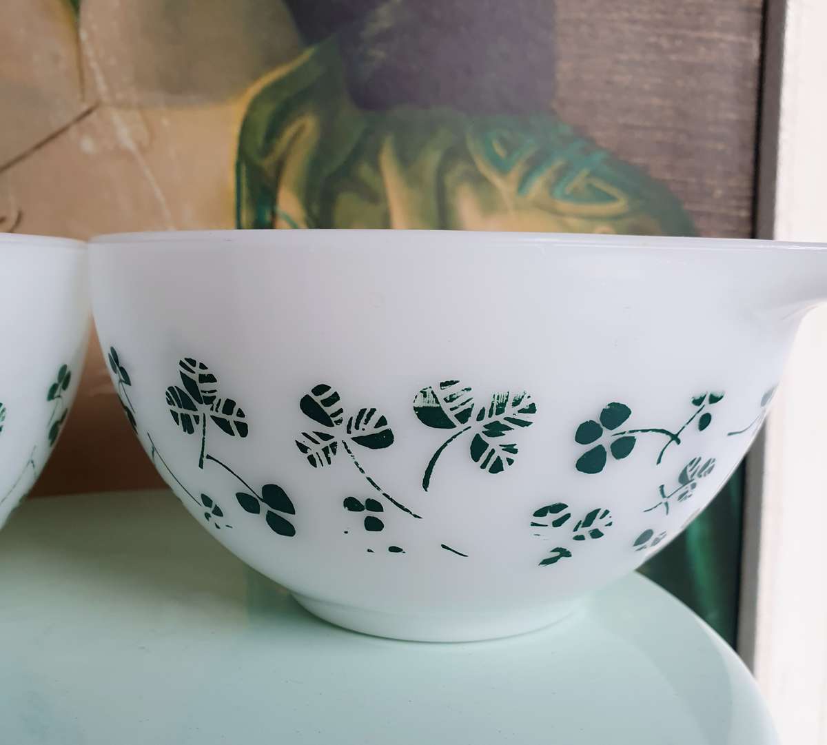 Vintage Duo Pyrex Tableware Bowl with Clover leaf Shamrock design from 1960