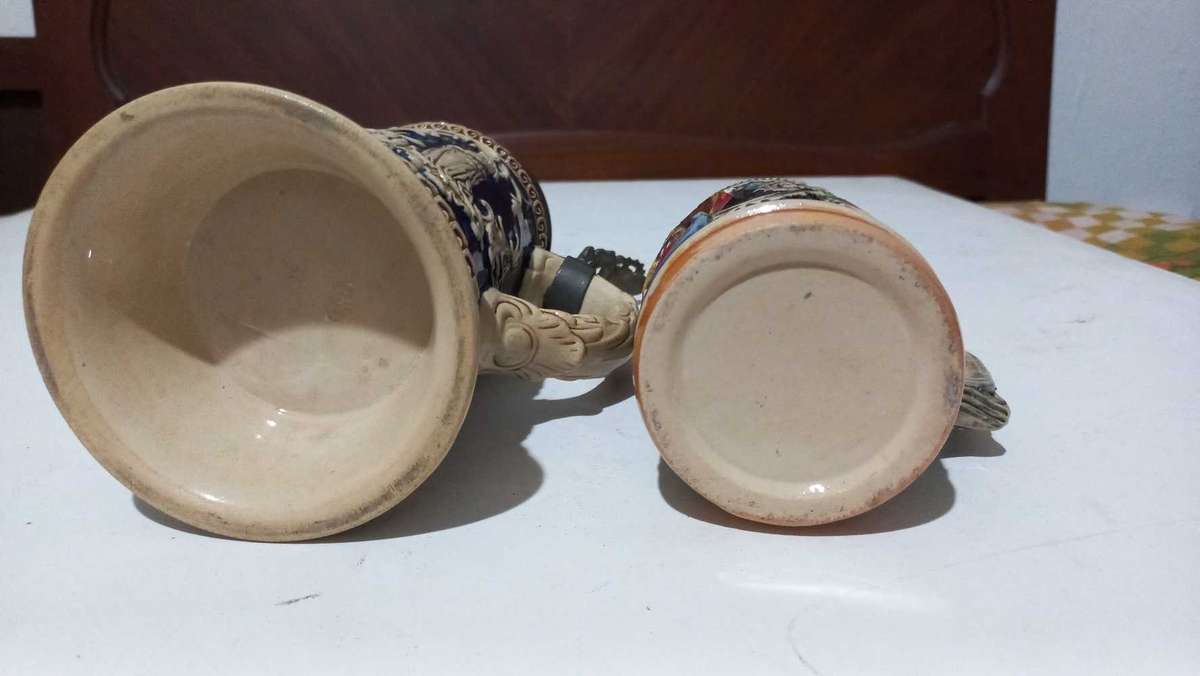 Vintage Oktoberfest German Beer Tankards with hinged lids