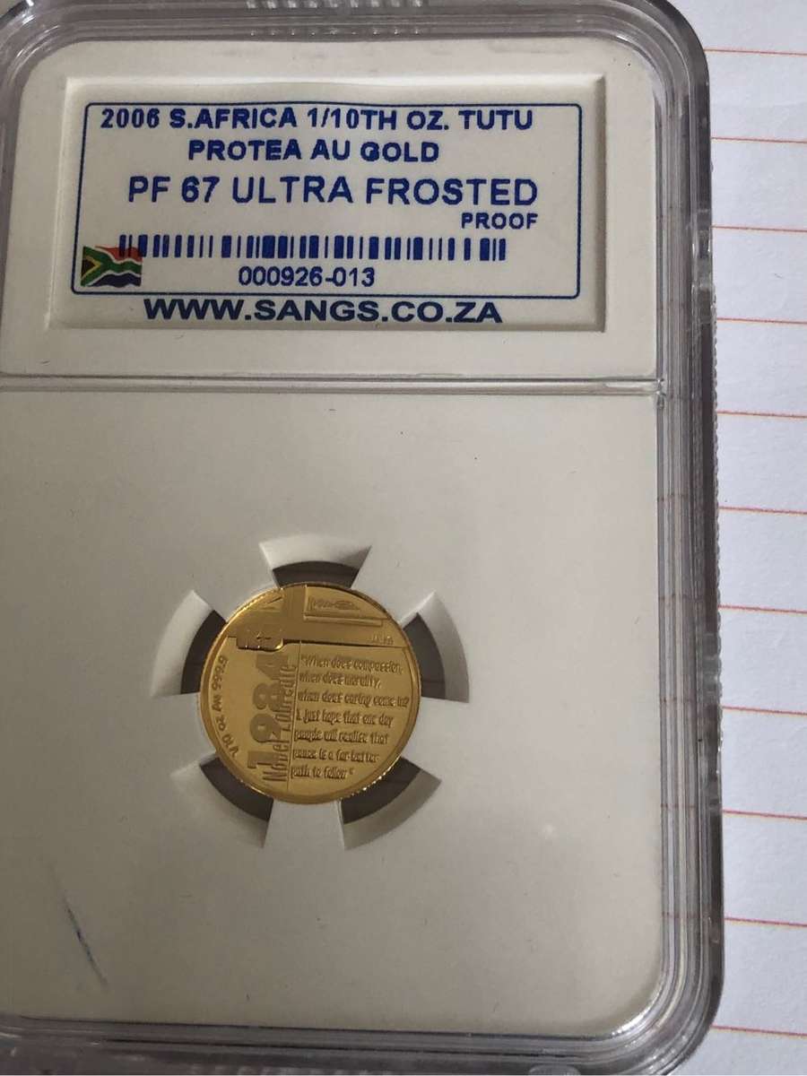 1/10th Desmond Tutu speech proof gold coin