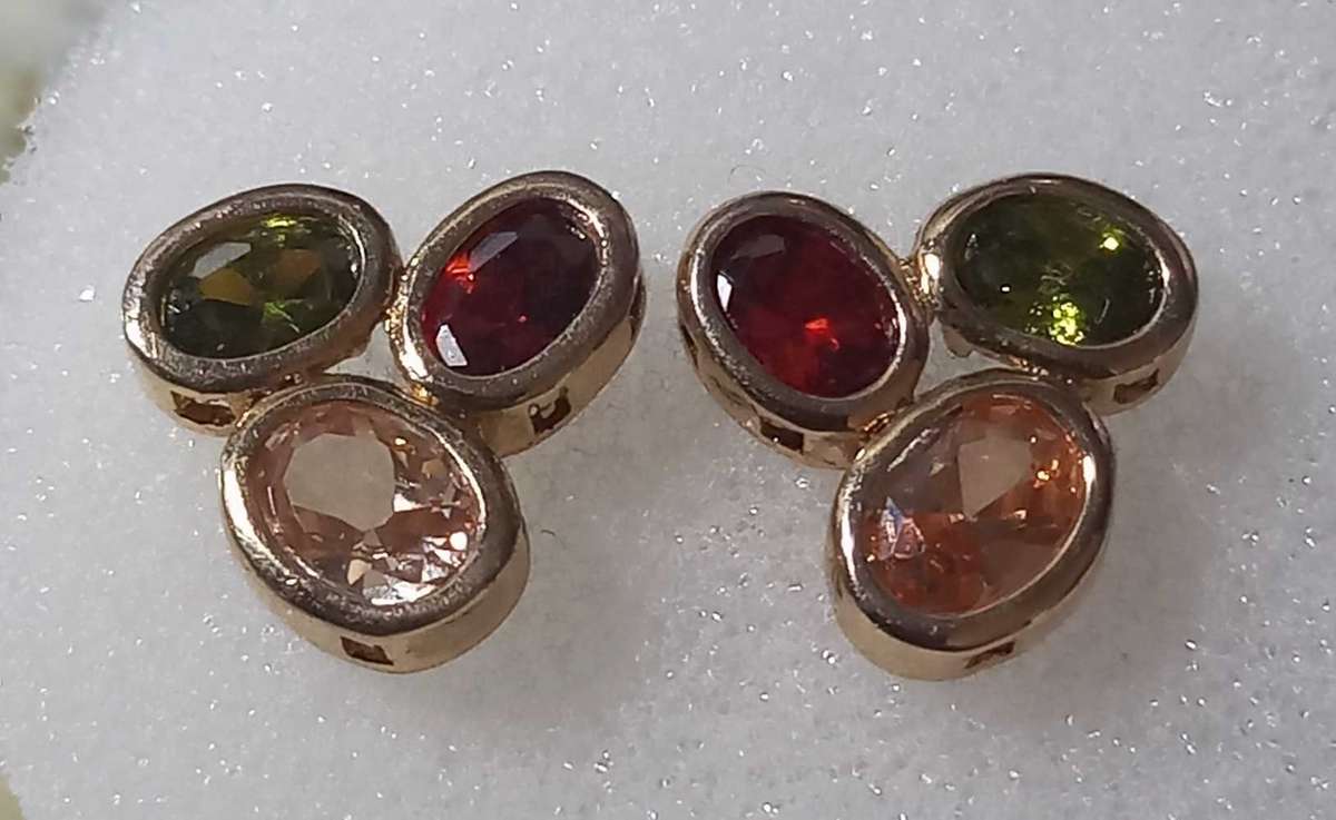 Pretty Chunky Gold Tone Studs with Colour Glass Stones