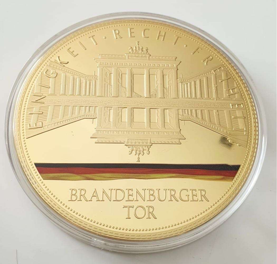 100 mm - GOLD PLATED - COLOR APPLICATION - XXXL `Brandenburger Tor`