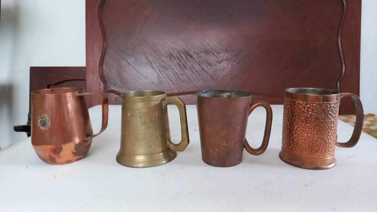 Vintage brass copper metal beer mugs