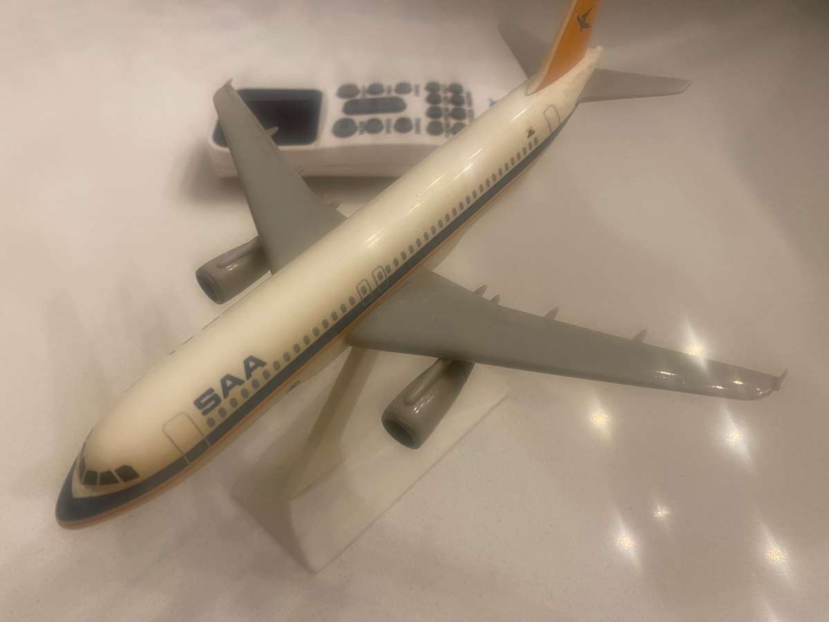 SAA Airbus A220 model on stand