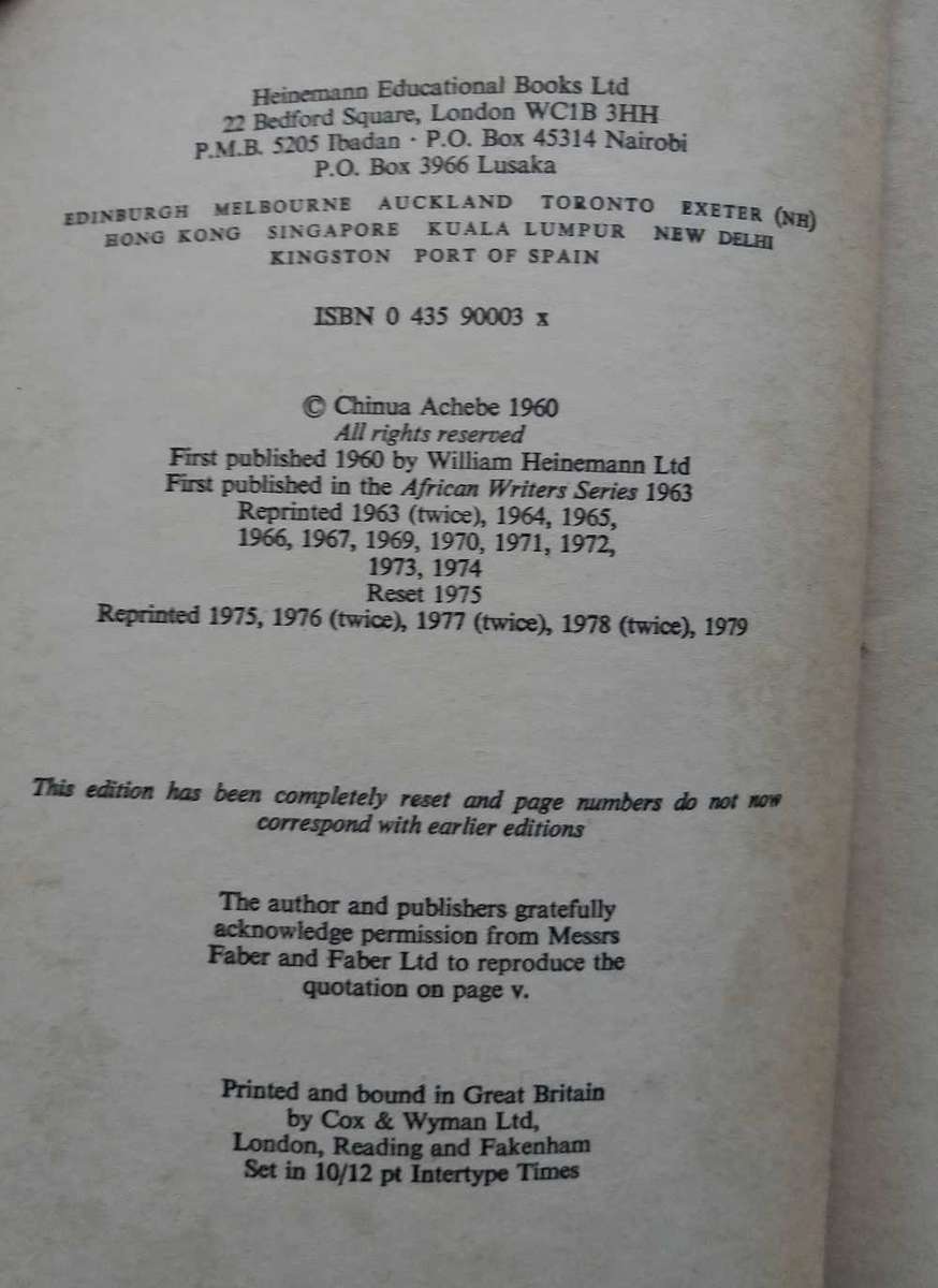 No Longer at Ease by Chinua Achebe (African Writers Series)