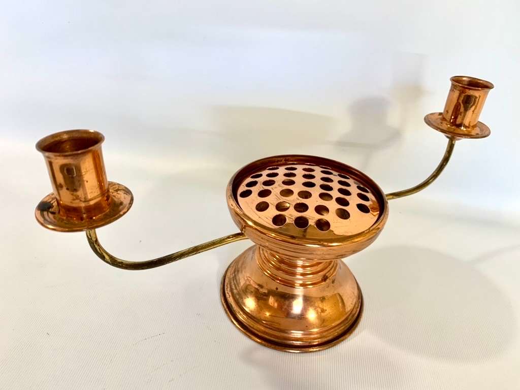 Vintage Copper Candle Holder with Incense Burner