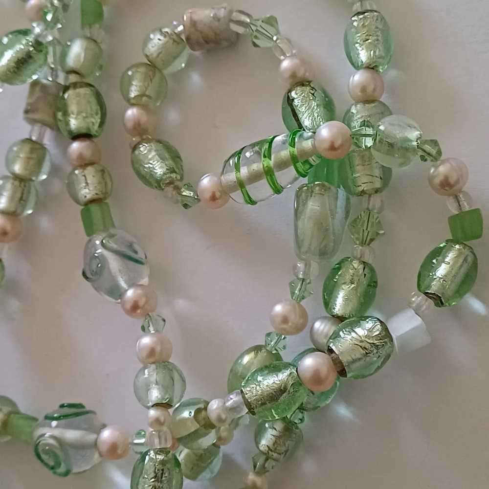 Murano Foil Glass and Natural Pearl Necklace