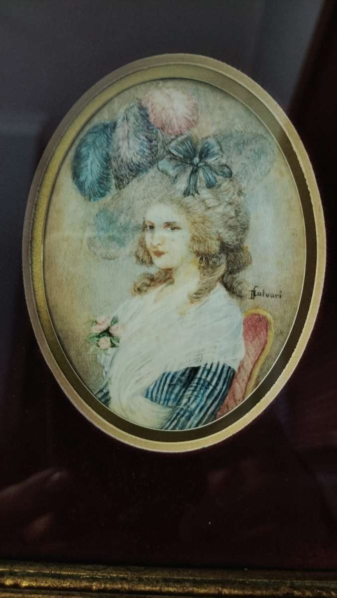 Original Miniature Painting Signed D Calvari of a Victorian Lady Framed