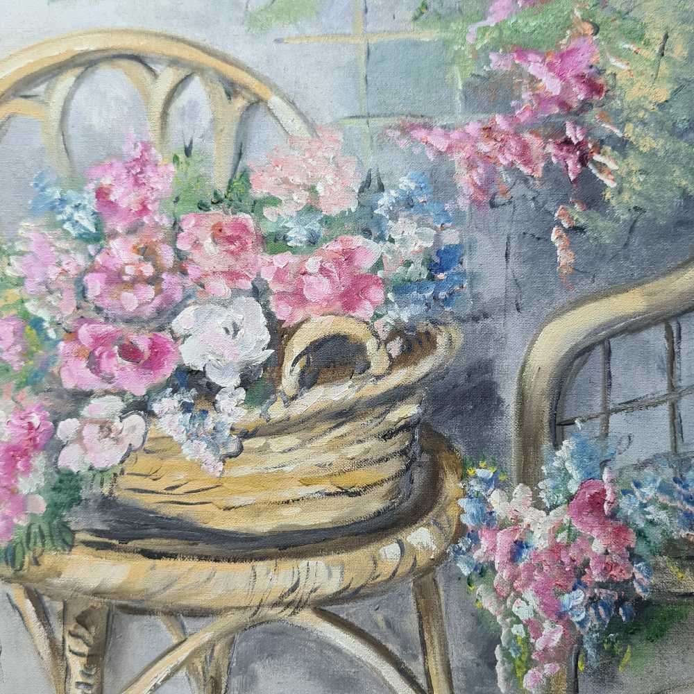 Floral art. Oil on board painting