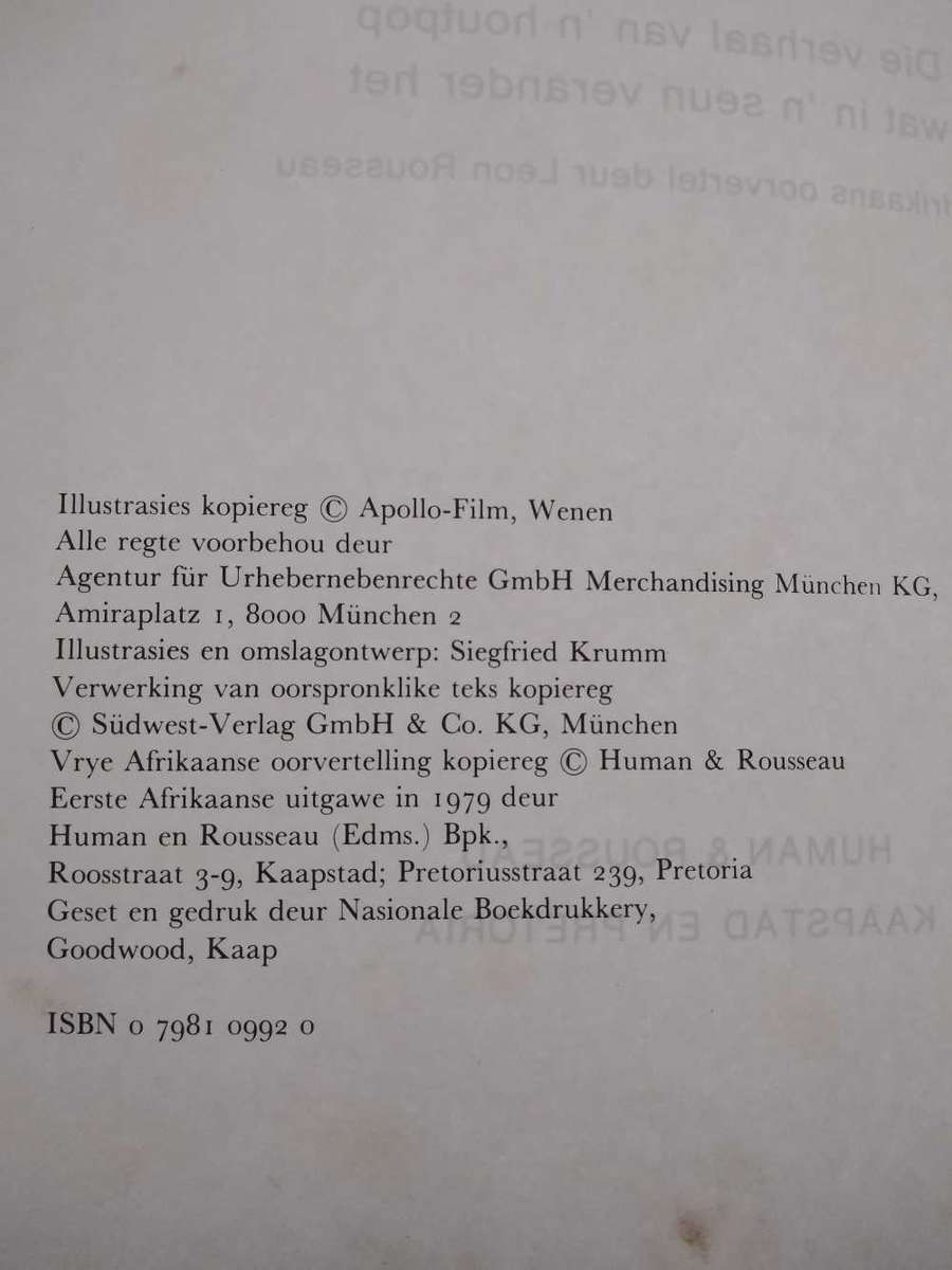 Pinocchio by Carlo Collodi translated to Afrikaans by Leon Rousseau