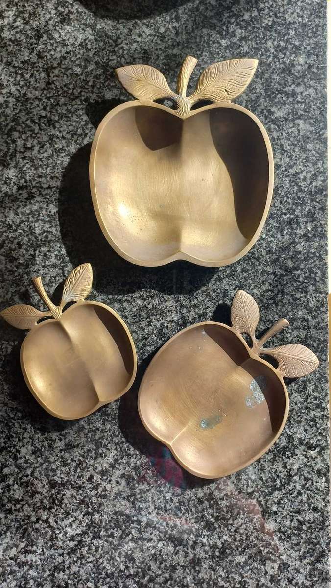 Vintage brass apple snack plates dishes tray set
