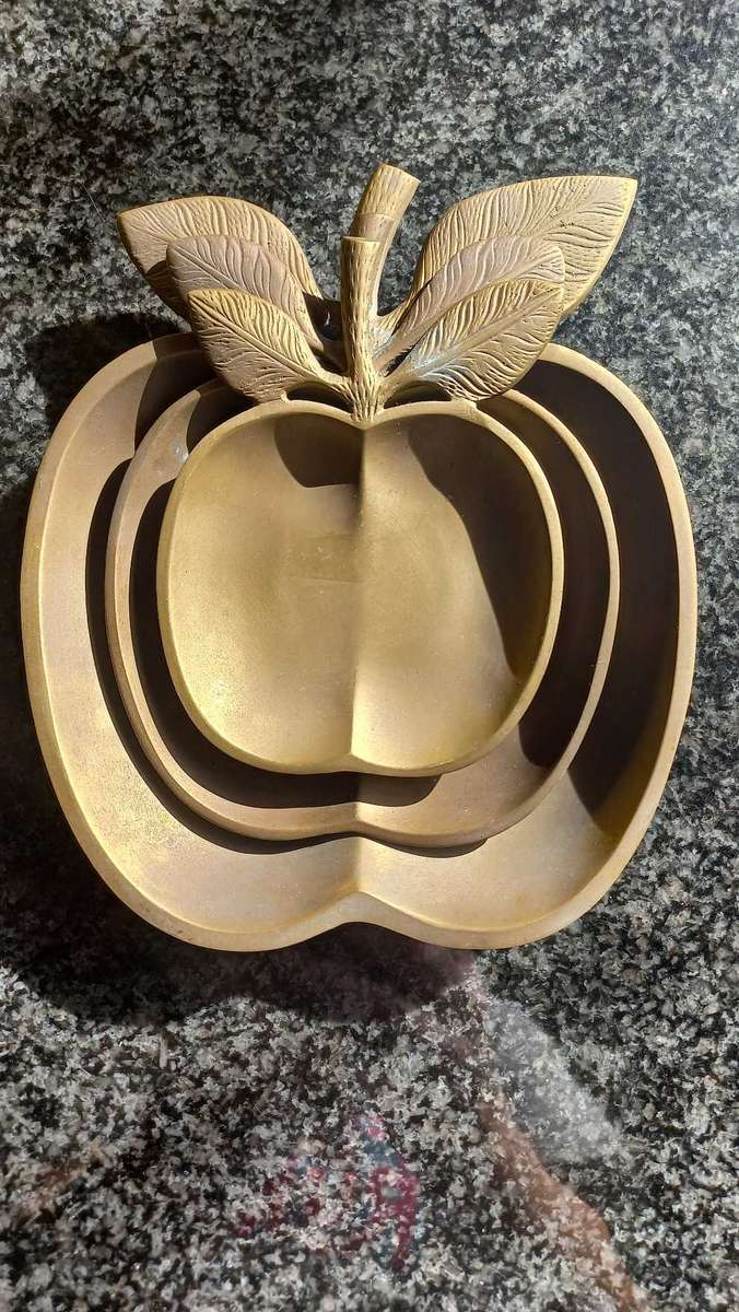 Vintage brass apple snack plates dishes tray set