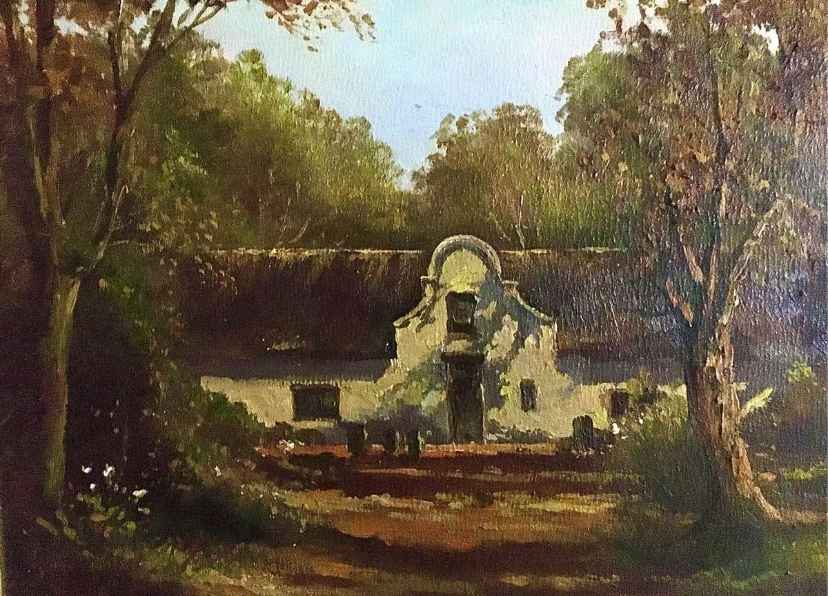 Charles Masser (SA) Cape Dutch House in landscape