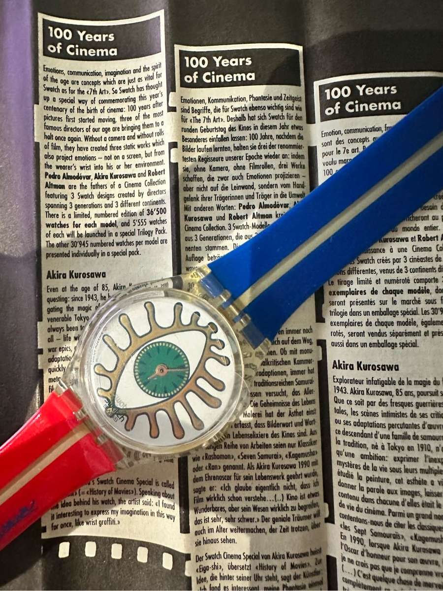 1995 MINT VINTAGE SWATCH ARTISTS EIGA-SHI GZ141 BY AKIRA KUROSAWA `100 YEARS OF CINEMA` WATCH