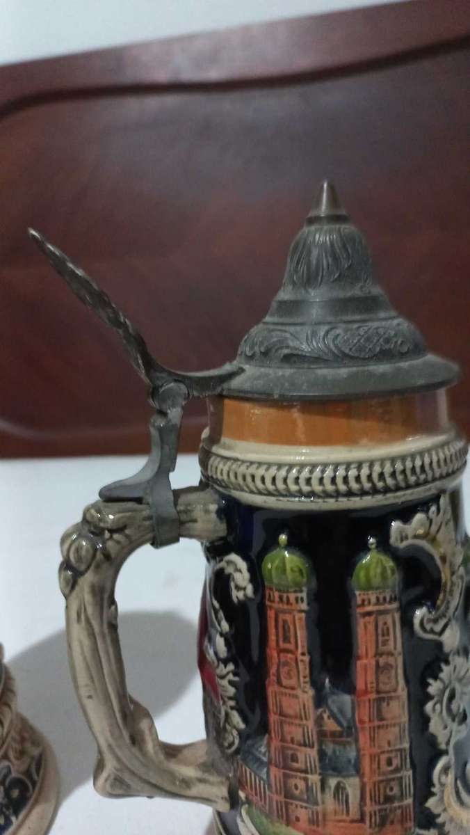 Vintage Oktoberfest German Beer Tankards with hinged lids