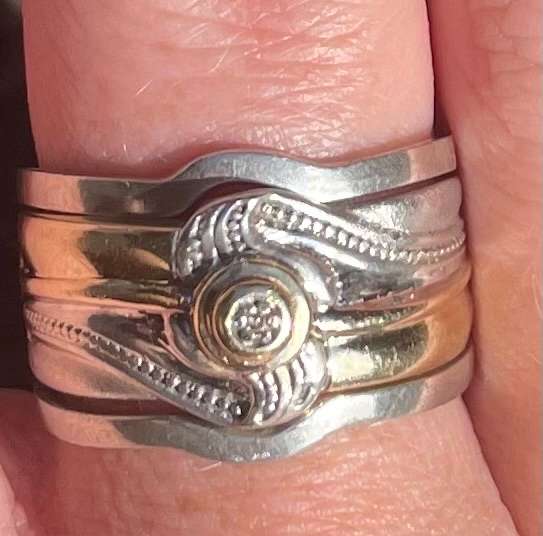 Three Piece Silver and 9ct Gold Wedding Ring Set