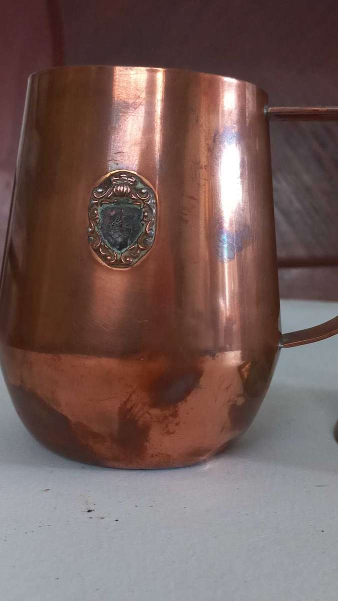 Vintage brass copper metal beer mugs