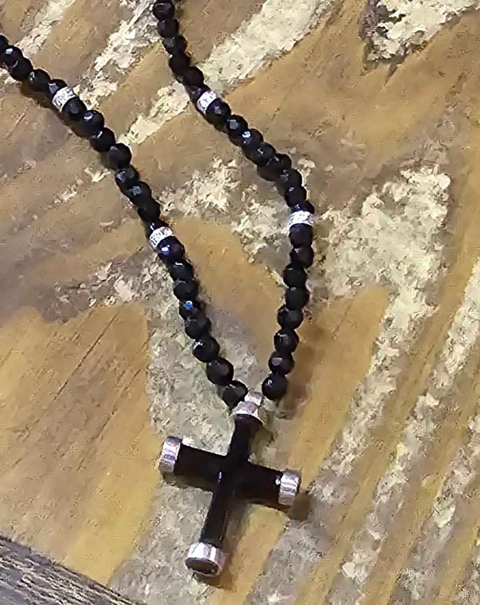 9 Carat Whitegold Onyx and Diamond Rosary Cross Necklace