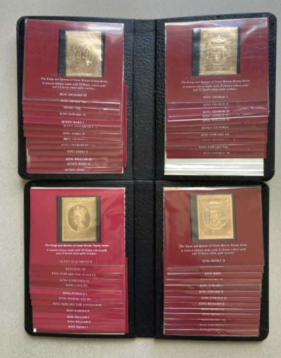 1977 GOLD STAMP SERIES of the Kings and Queens of Great Britain, full set of 49 23Karat gold stamps