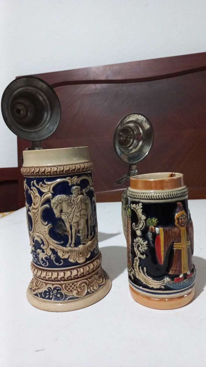 Vintage Oktoberfest German Beer Tankards with hinged lids