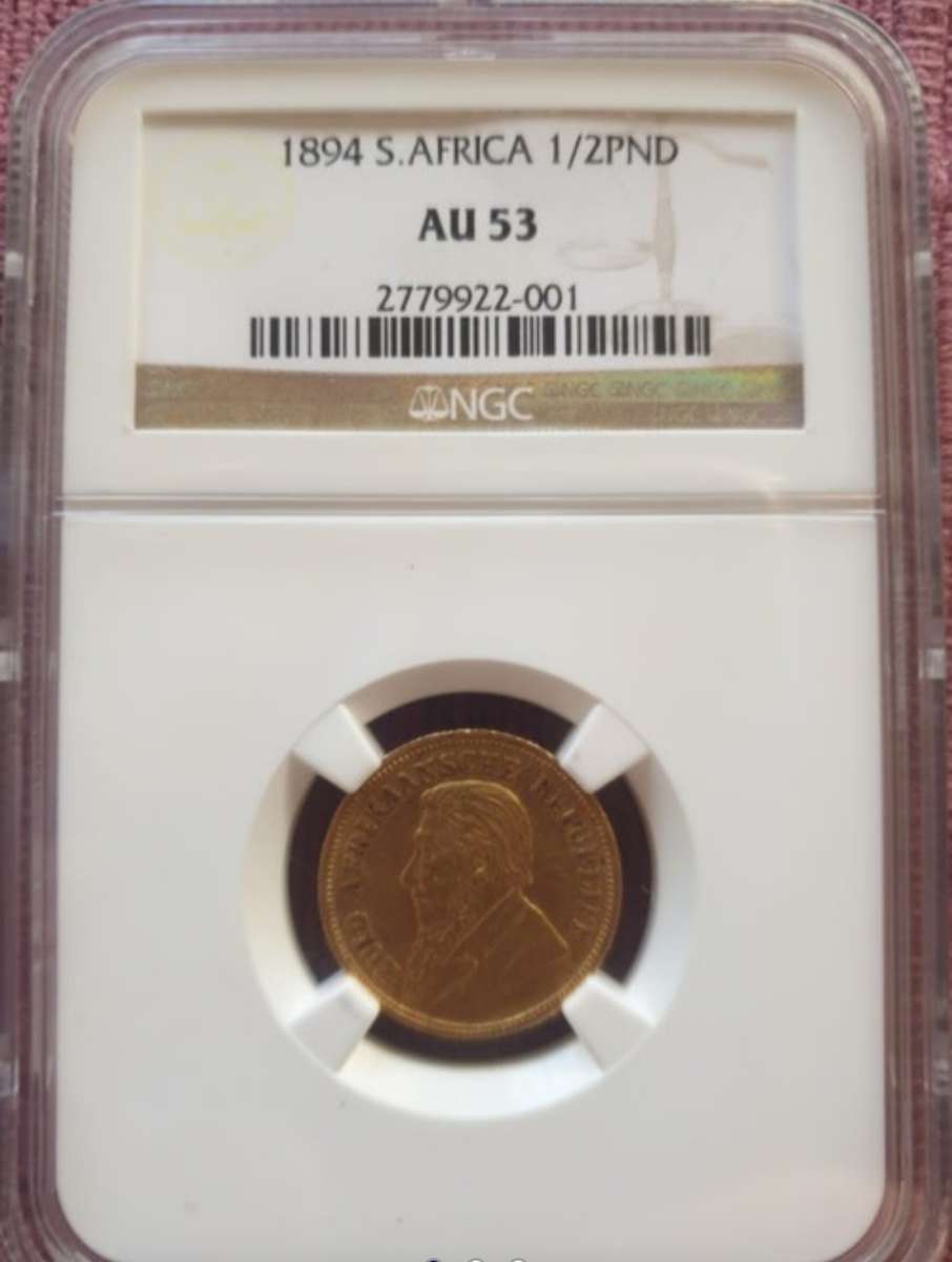 1894 ZAR Gold Half Pond.NGC Graded AU53.Mintage only 39187.(VERY ELUSIVE, ESPECIALLY IN THIS GRADE)