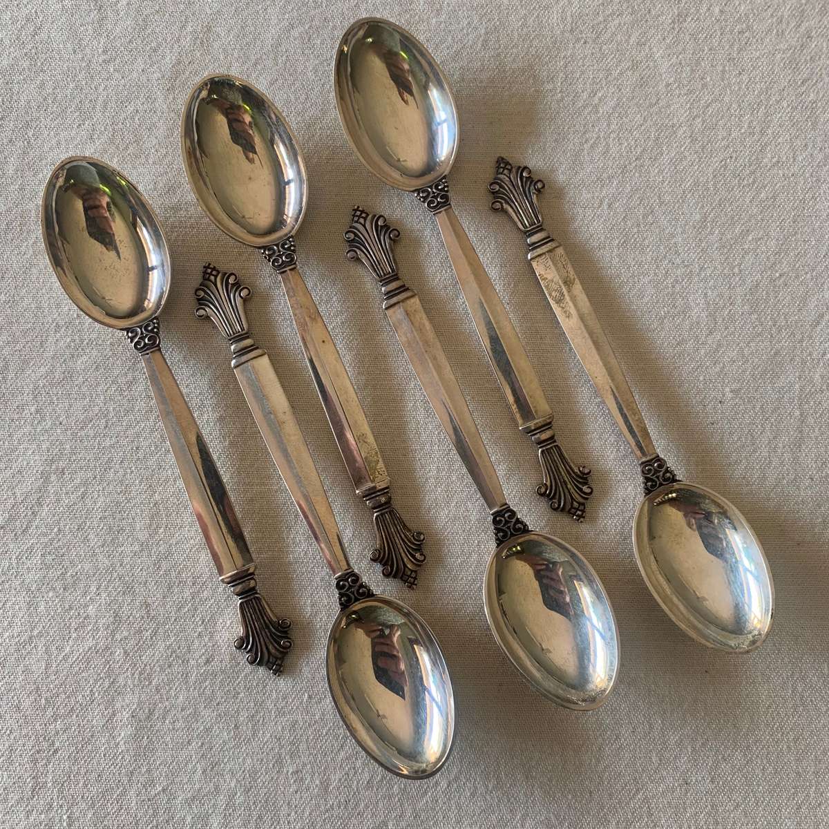 6 Georg Jensen Acanthus sterling silver coffee spoons 1945, 11,5cm, 90,48g