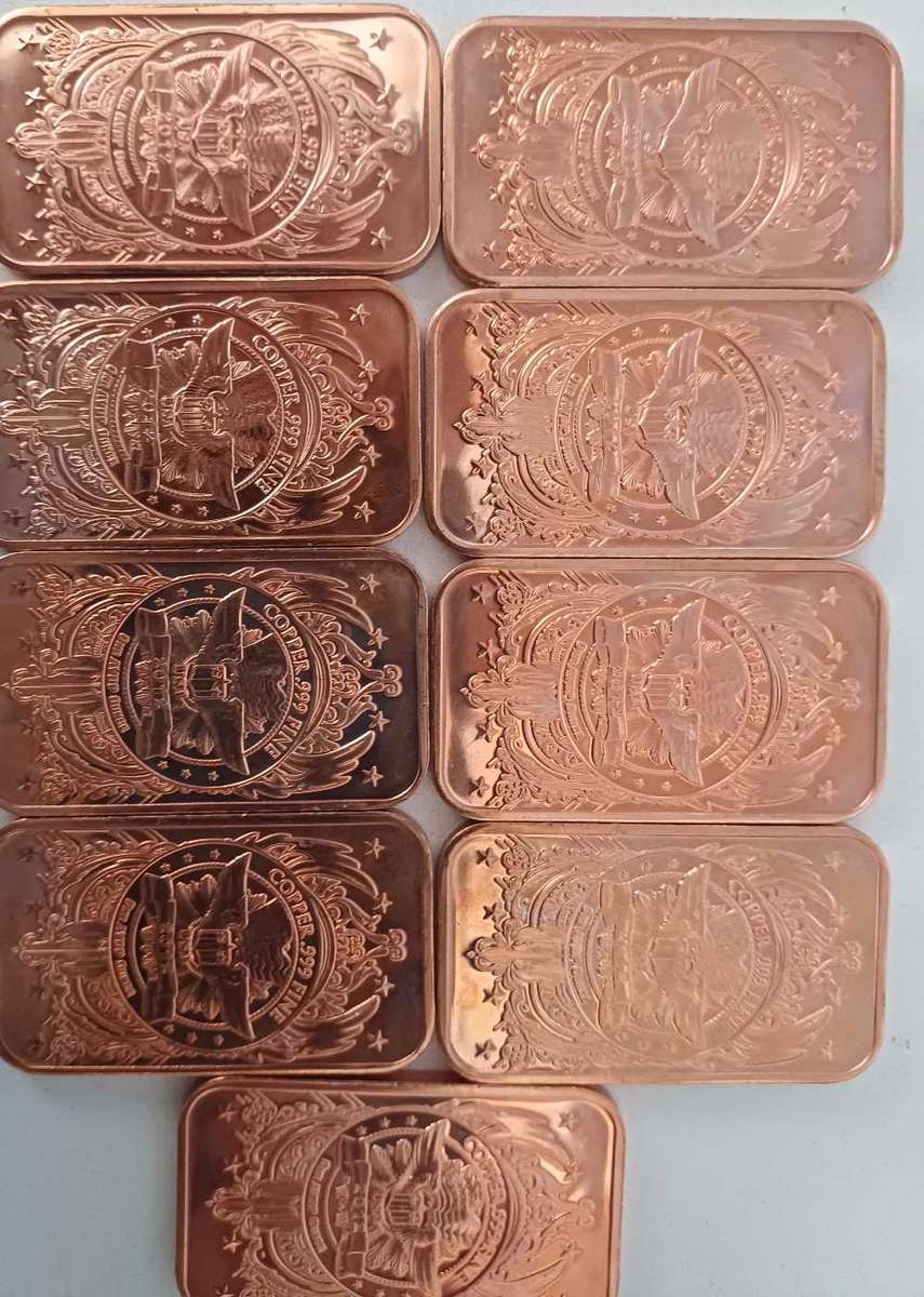 9 x 1 Oz Copper Bars Bid Per Bar