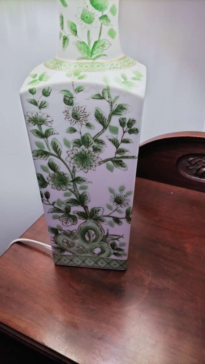 Green Chinoserie Table Lamp & Shade