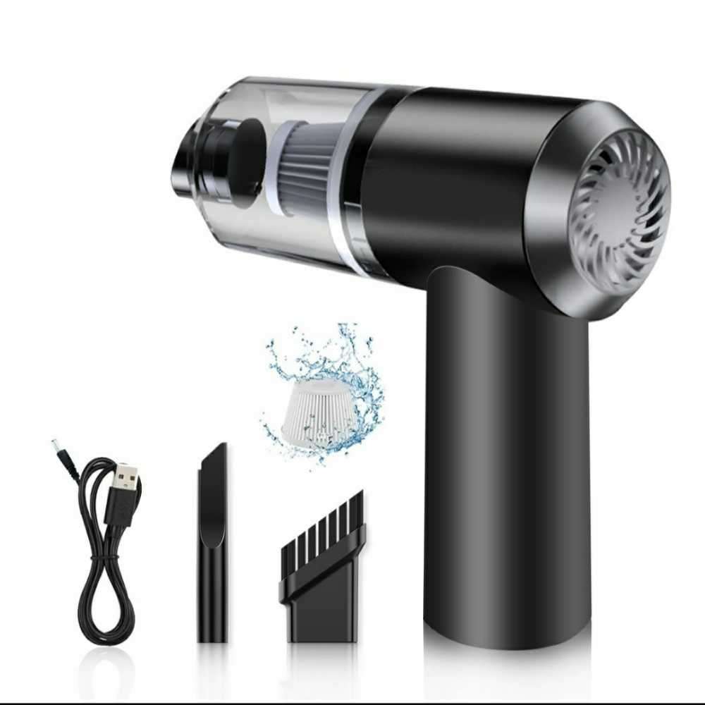 Handheld Rechargeable Cordless LED Mini Car Vacuum Cleaner- Black