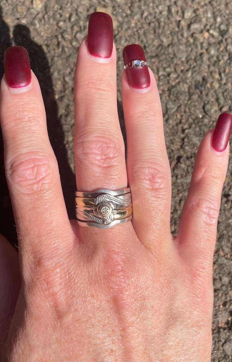 Three Piece Silver and 9ct Gold Wedding Ring Set