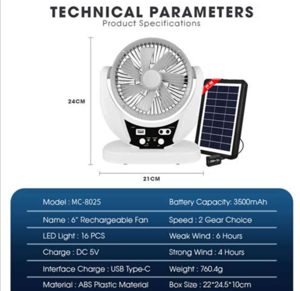 GDTIMES Solar Desk Fan GD-8025