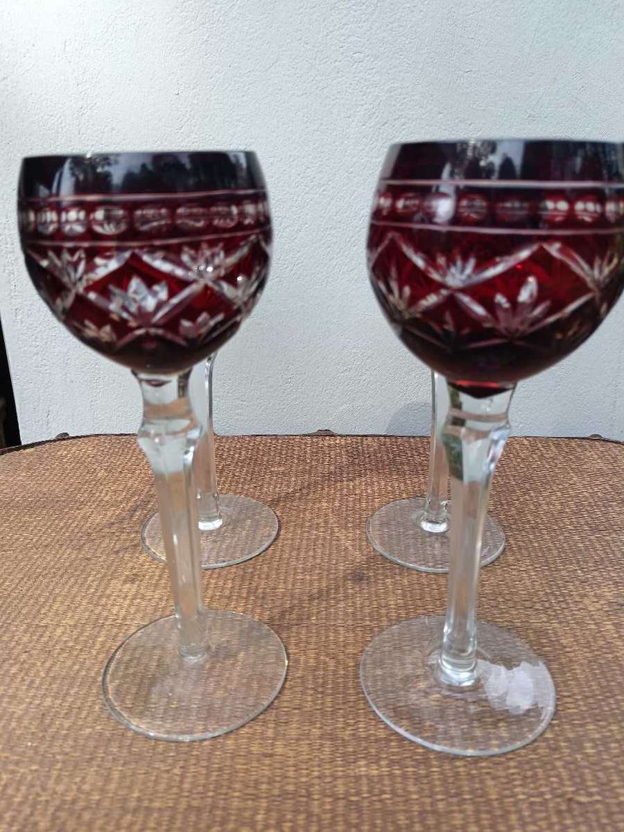 Set of 4x Ruby Red Wine  Crystal Glasses