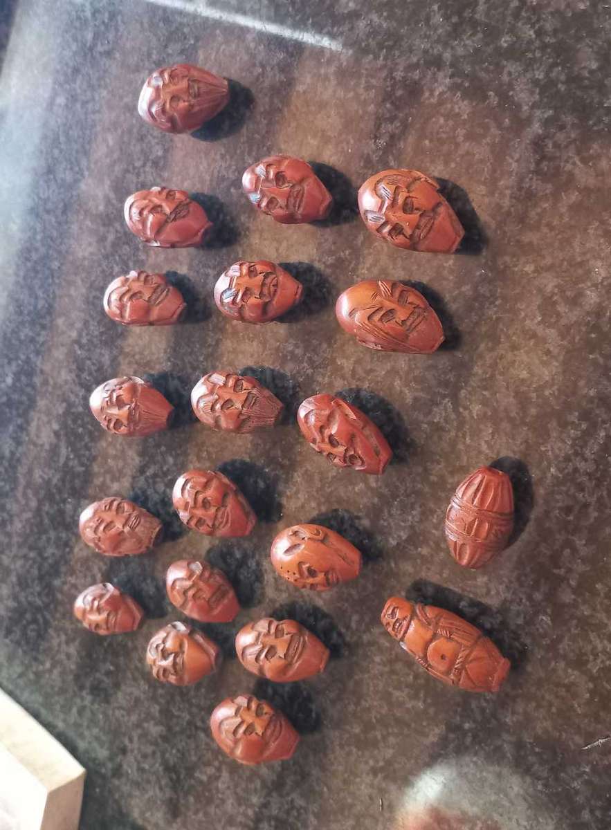 Vintage Chinese carved face beads,pits,Hedaio Prayer beads Buddhist Lohan Faces