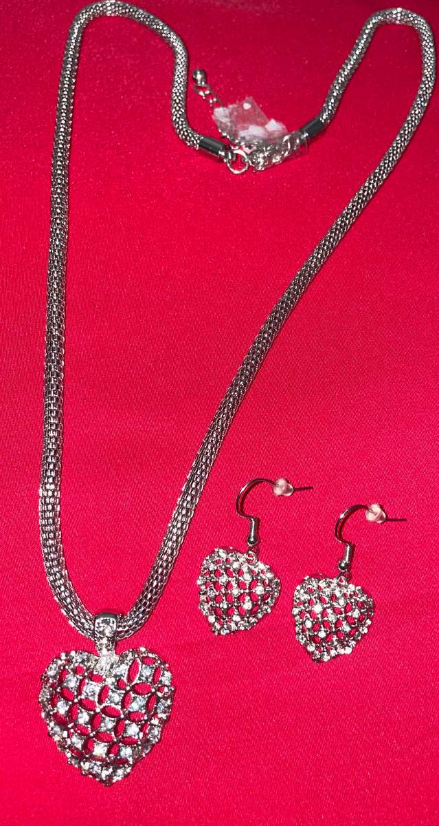 Brand  New - Heart Necklace and Earring Costume Jewellery Set