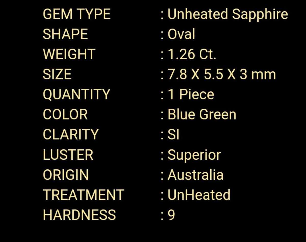 Natural 1.26 Ct Blue Green Sapphire UNHEATED