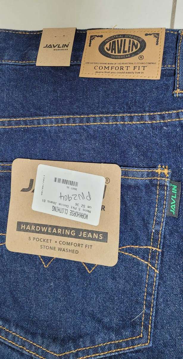 Quality Javlin Comfort Fit Denim Work Jeans. Size 36. (Bid Per Piece)