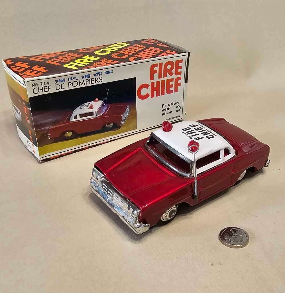 Vintage TIN PLATE Toy Car - Fire Chief