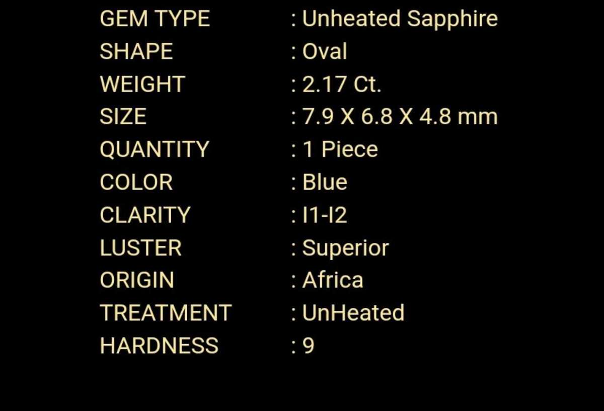 Natural 2.17 Ct UNHEATED Sapphire