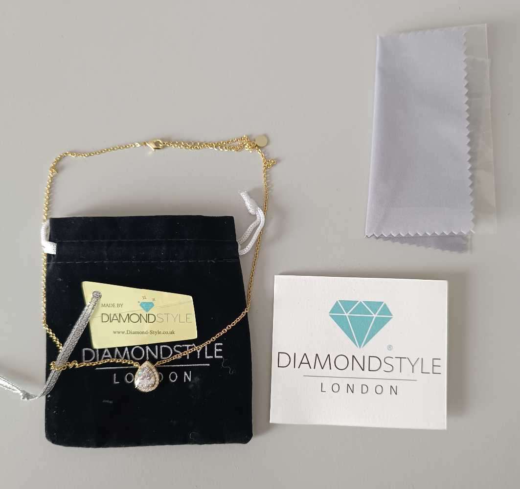 Diamond Style London Droplet Pendant  14K Plated, Embellished with Crystals from Swarovski + Chain