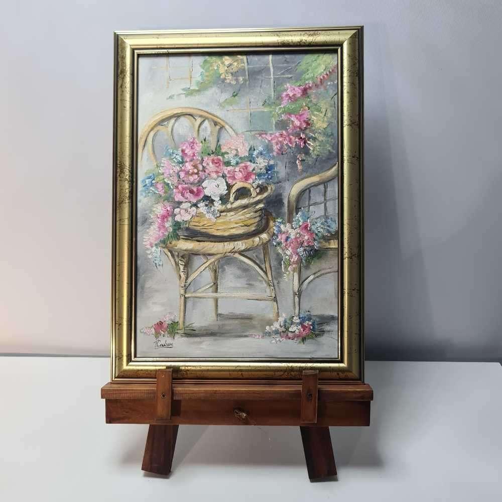 Floral art. Oil on board painting