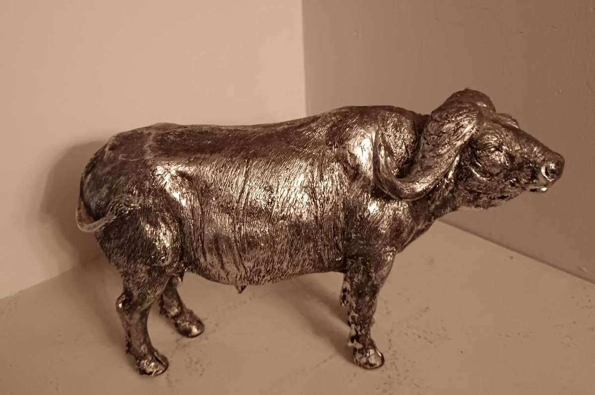 Silver Tone Water Buffalo Statue