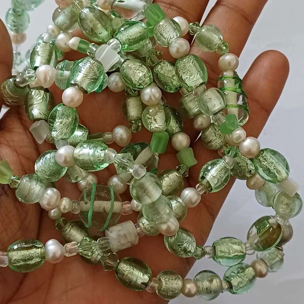 Murano Foil Glass and Natural Pearl Necklace