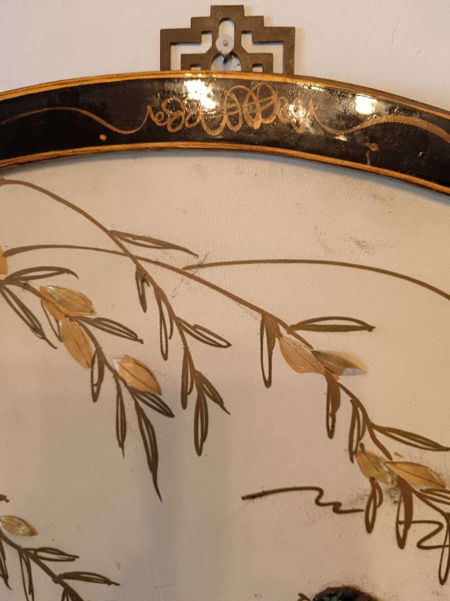 Large  Oriental Round Wall Panel Inlaid Mother of Pearl