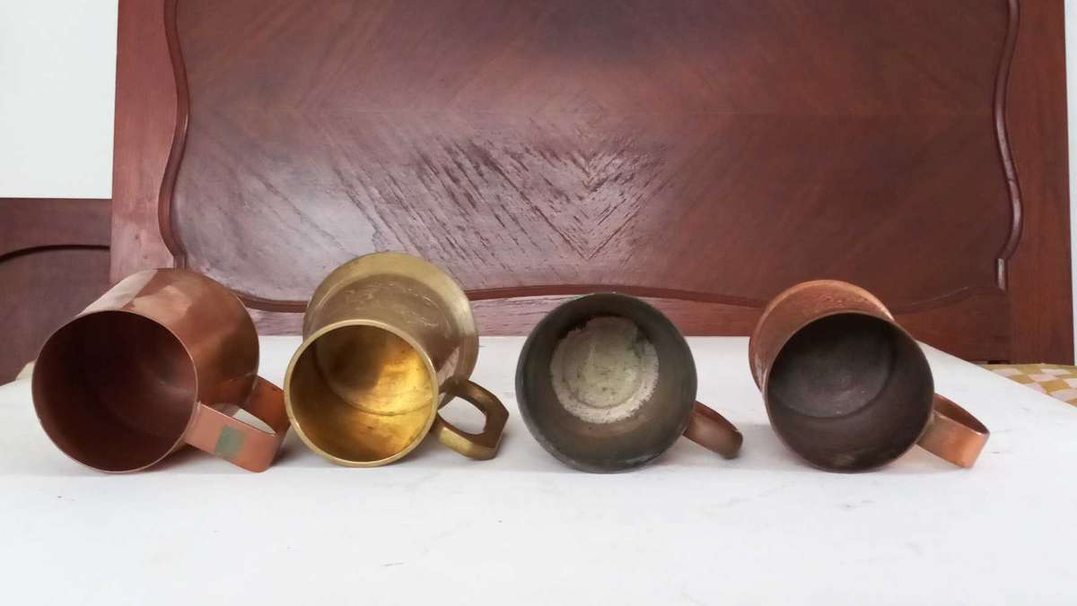 Vintage brass copper metal beer mugs