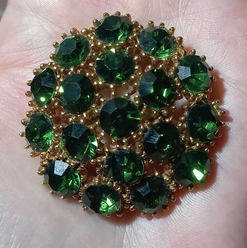 Vintage Stunning Large Brooch with Emerald Green Glass Rhinestones