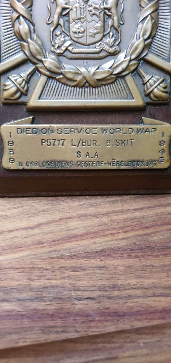 Super Rare World War 2 Death plaque L/bdr Barend Smit