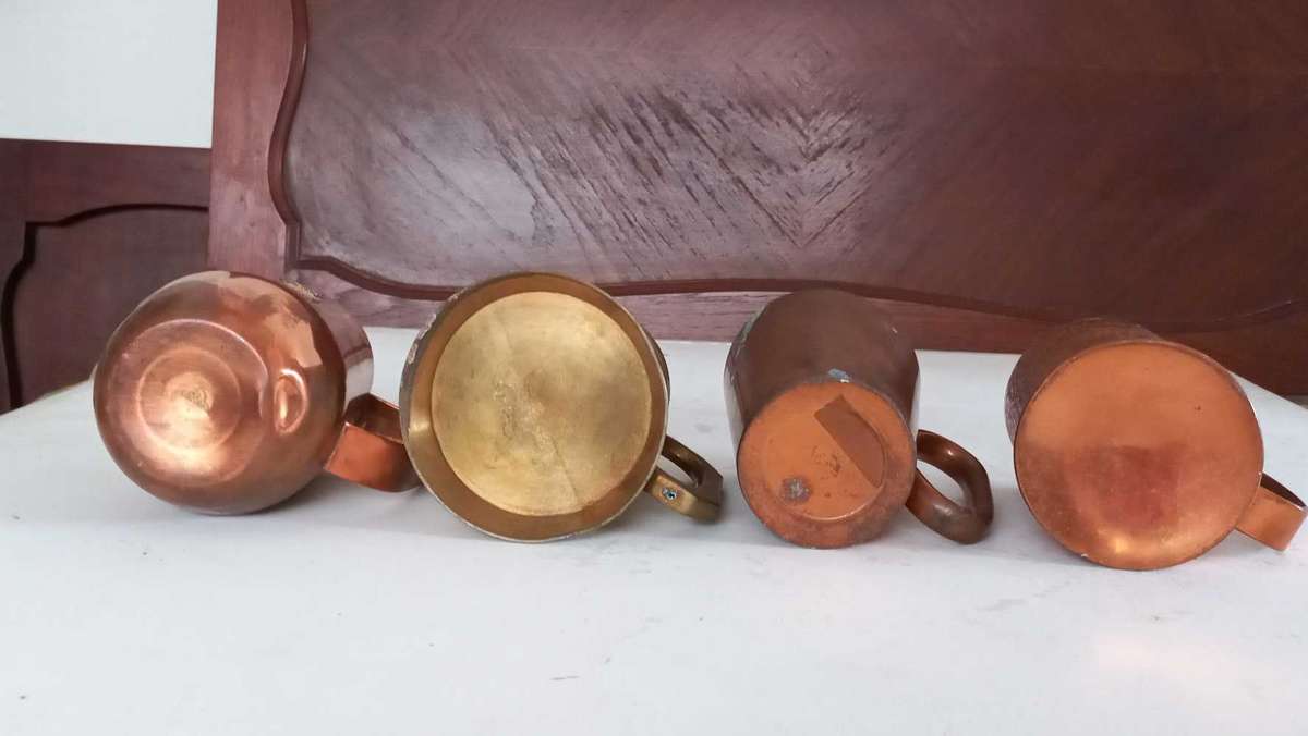 Vintage brass copper metal beer mugs