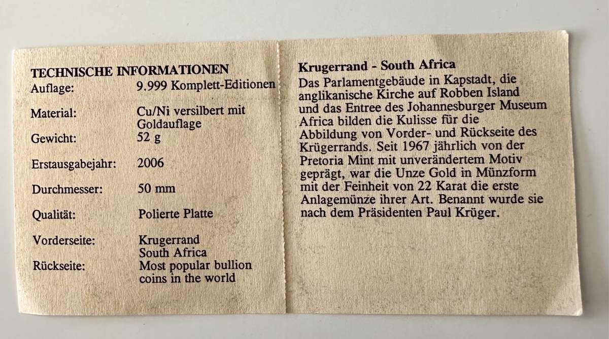 KRUGERRAND SOUTH AFRICA - COMMEMORATIVE COIN