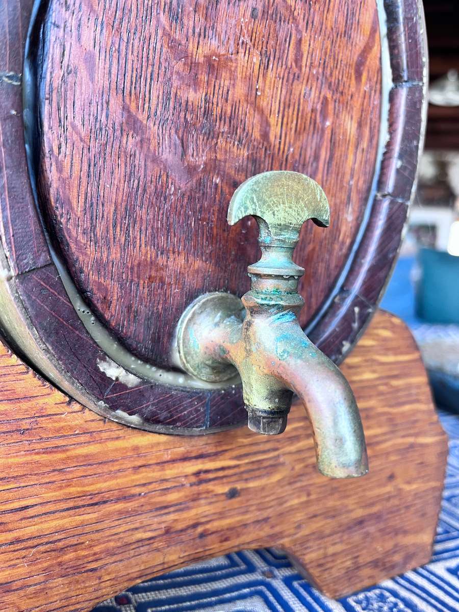 Beautiful vintage oak barrel with brass tap
