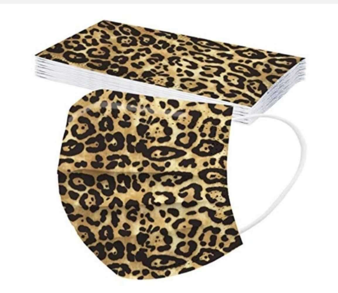 Face Mask - 3Ply Disposable Mask Leopard - Black & Yellow (50)