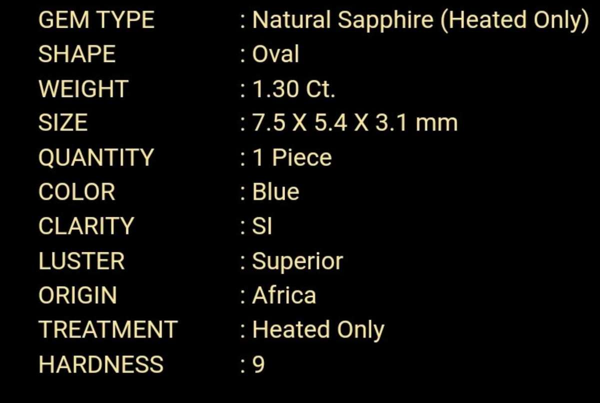 Natural 1.30 Ct Blue Sapphire